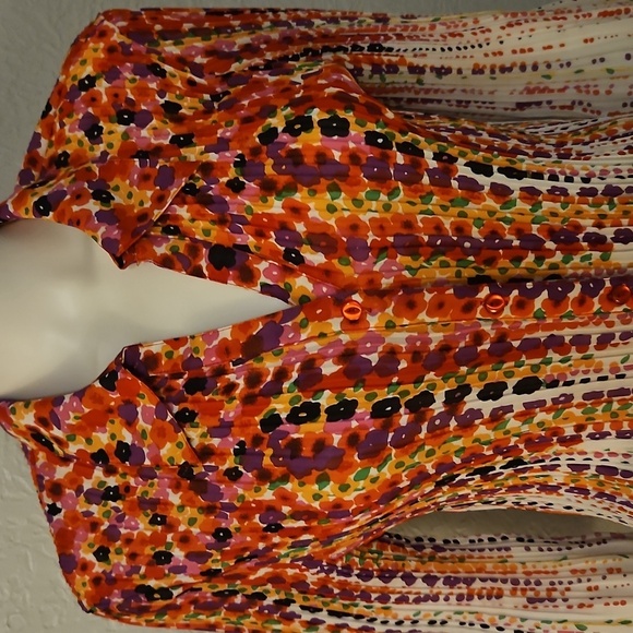 Vtg NEW YORK CITY Design Colorful Floral Rainbow Button Down Chiffon Shirt - Picture 4 of 7